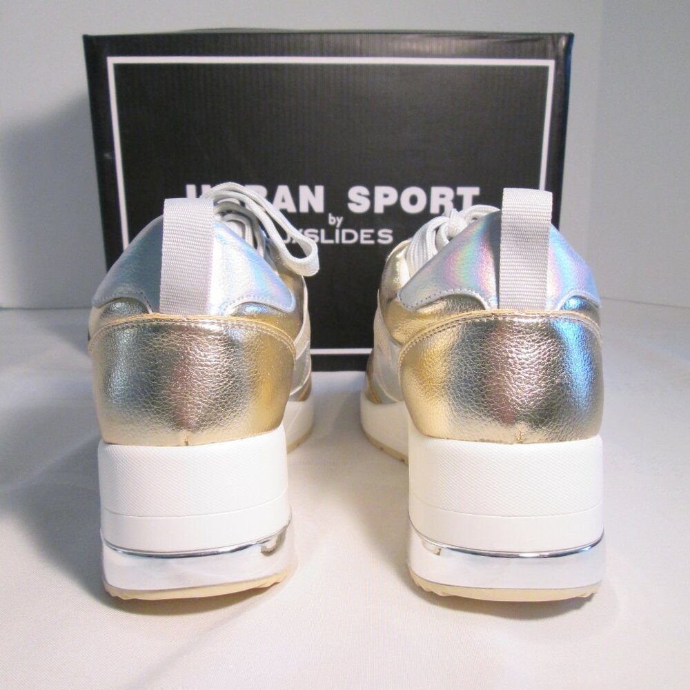 Urban Sport BEBE Gold & Mesh Wedge Sneakers Size 7 NWT - Picture 7 of 10